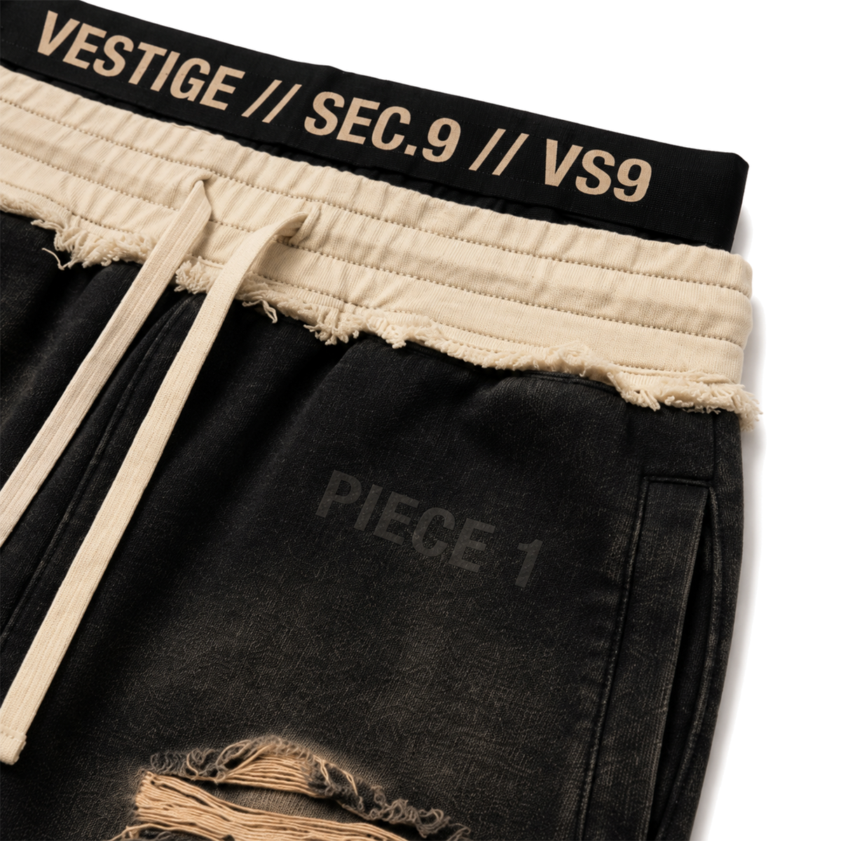 VESTIGE // SEC.9 — "PIECE 1" Distressed Shorts